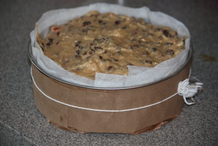 Christmas cake all wrapped up and ready for the oven!