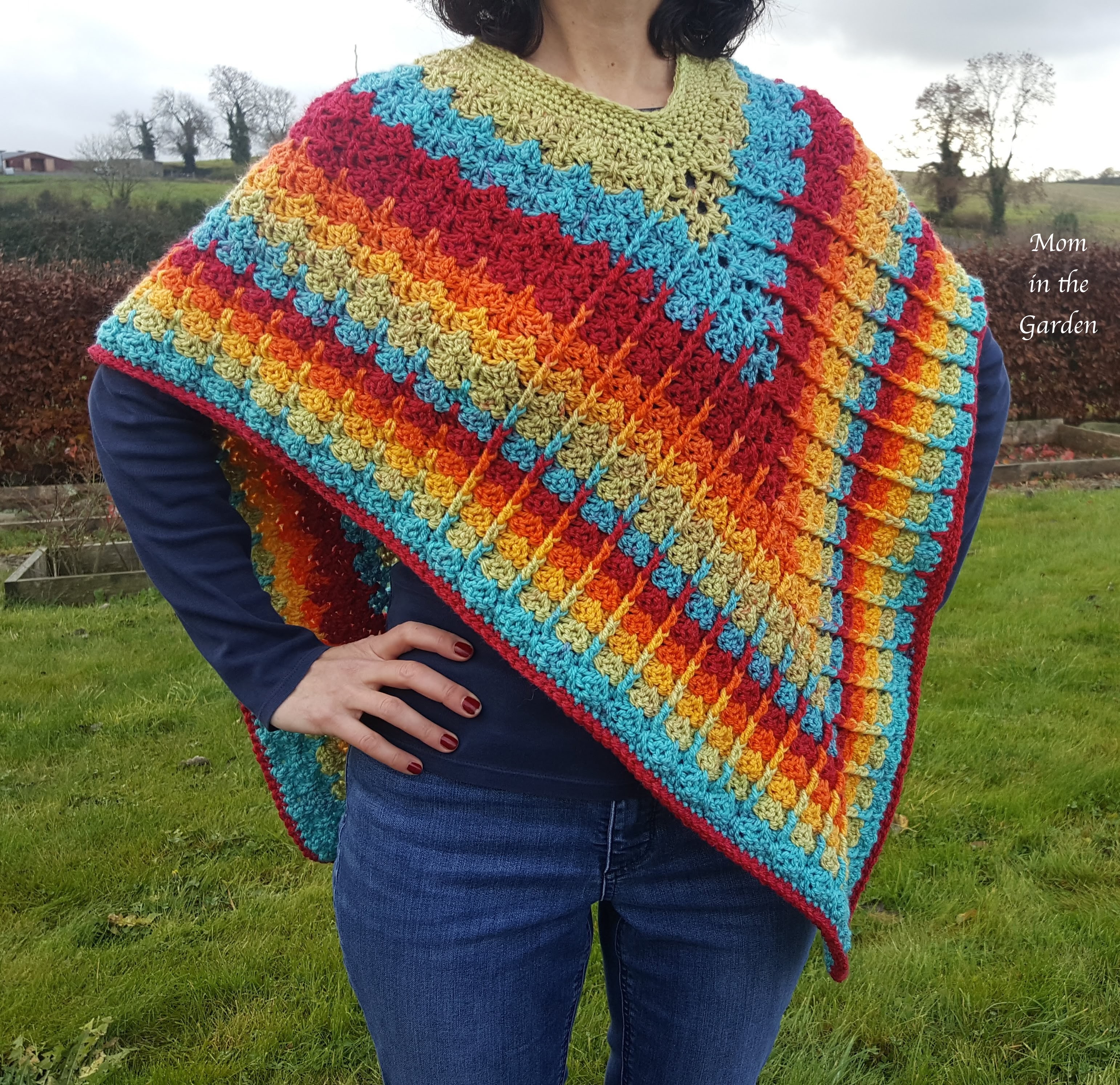 completed rainbow poncho
